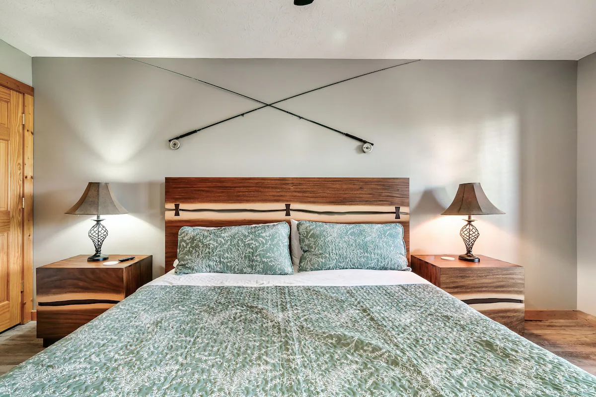 Master bedroom with walnut headboard