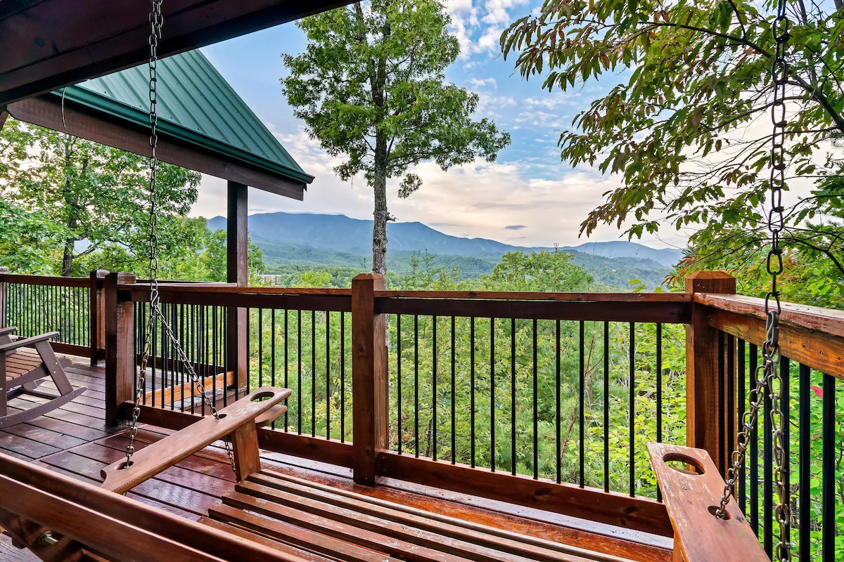 Deck with panoramic Smoky Mountain views