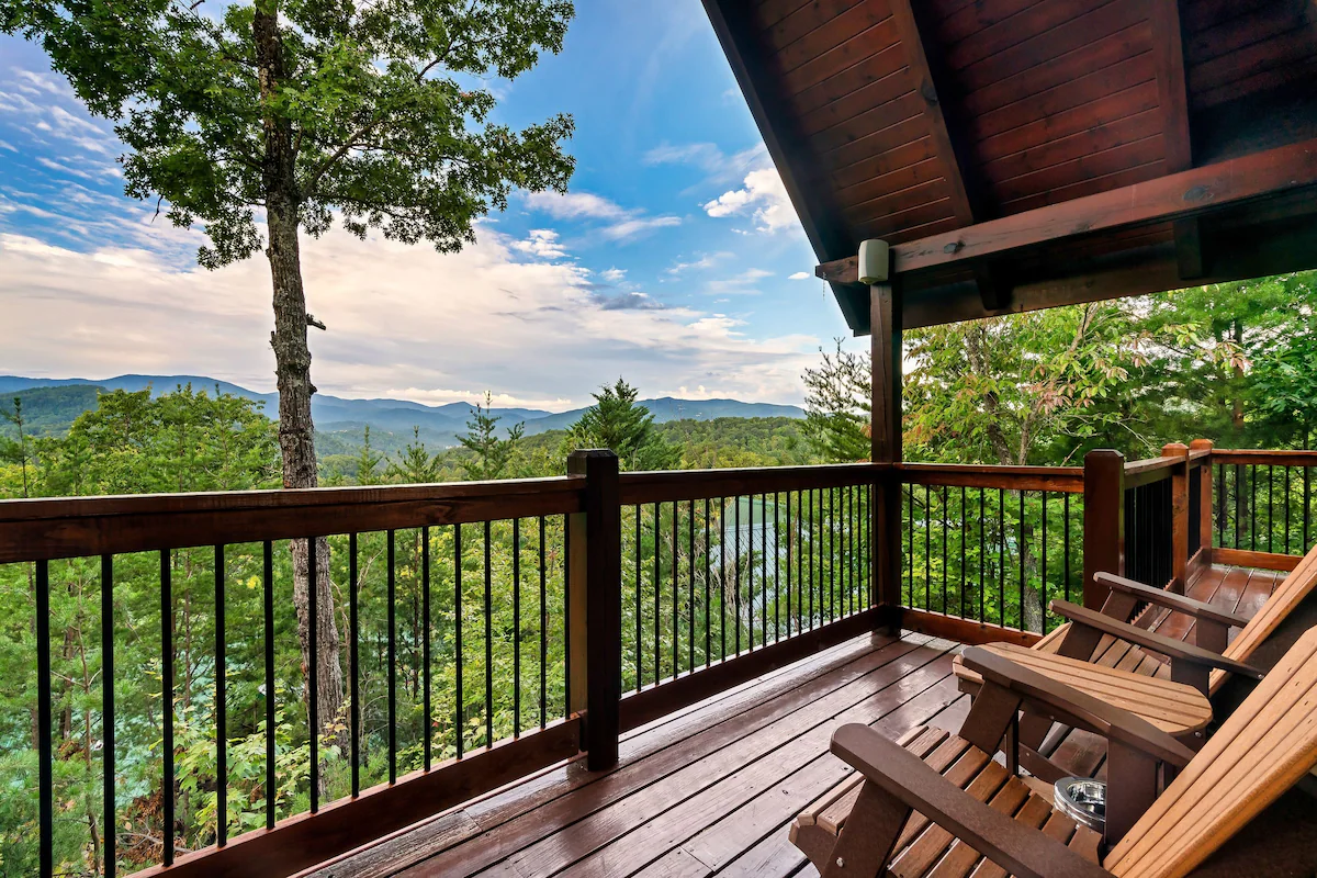 Main deck with sweeping mountain panorama